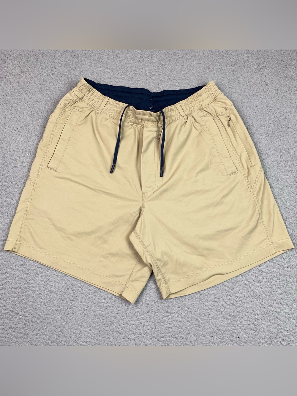 Birddogs Boom Shorts Men's Size L Beige Lined Athletic Gym Workout 7" Inseam EUC